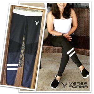 VERSA FORMA Mesh Performance Striped Athletic Leggings - Black/ White, Size Jr.M